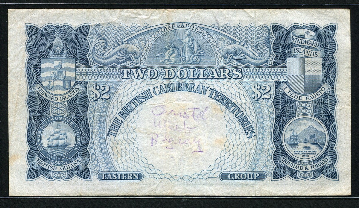 영국령 카리브해 지역 British Caribbean Territories 1964 2 Dollar P8c 미품 (뒷면 글씨)