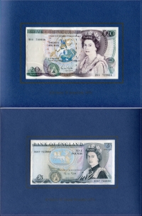 영국 Great Britain 1988-1991, 5 Pounds, P378f, P380e, 쌍둥이 번호, 미사용 첩