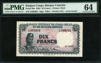 벨기에령 콩고 Belgian Congo 1955 10 Francs P30a PMG 64 미사용