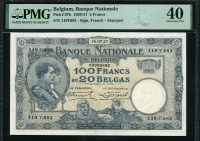 벨기에 Belgium 1927-1932 100 Francs-20 Belgas P102 PMG 40 EF ( PMG 제목표기오류 )
