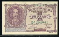 벨기에 Belgium 1916-1918 1 Franc P86b 준미사용