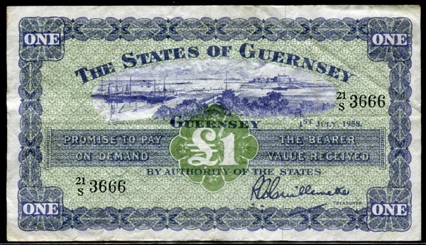 건지 Guernsey 1945-1966 ( 1958 ) 1 Pound P43b 미품