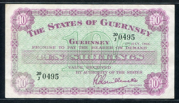 건지 Guernsey 1966 10 Shillings P42c 미품+