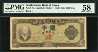 한국은행 1952년 좌이박 천원, 신1000원 4285년 ✨ 초판 1번 ✨ PMG 58 준미사용