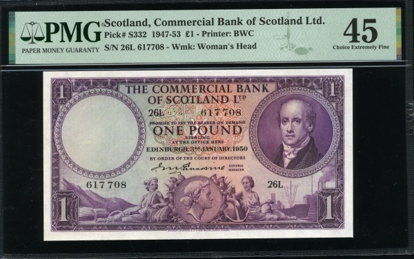 스코틀랜드 Scotland 1950 1 Pound S332 PMG 45 극미품