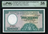 스코틀랜드 Scotland 1959 National Commercial Bank 5 Pounds P266 PMG 58 준미사용