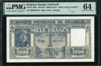 벨기에 Belgium 1944-1946 1000 Franc P128b PMG 64 미사용