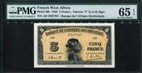 프랑스령 서아프리카 French West Africa 1942 5 Francs, P28b PMG 65 EPQ 완전미사용