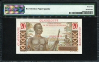 과들루프 Guadeloupe 1947-1949, 20 Francs, P33, PMG 65 EPQ 완전미사용