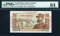 과들루프 Guadeloupe 1947-1949, 20 Francs, P33, PMG 64 미사용
