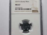 한국은행 2019년 1원 NGC MS 67 슈퍼완전미사용 ( 민트 세트로만 발행 )