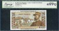 생피에르 미클롱 Saint Pierre & Miquelon 1950-1960 20 Francs P24 Legacy 65 PPQ 완전미사용