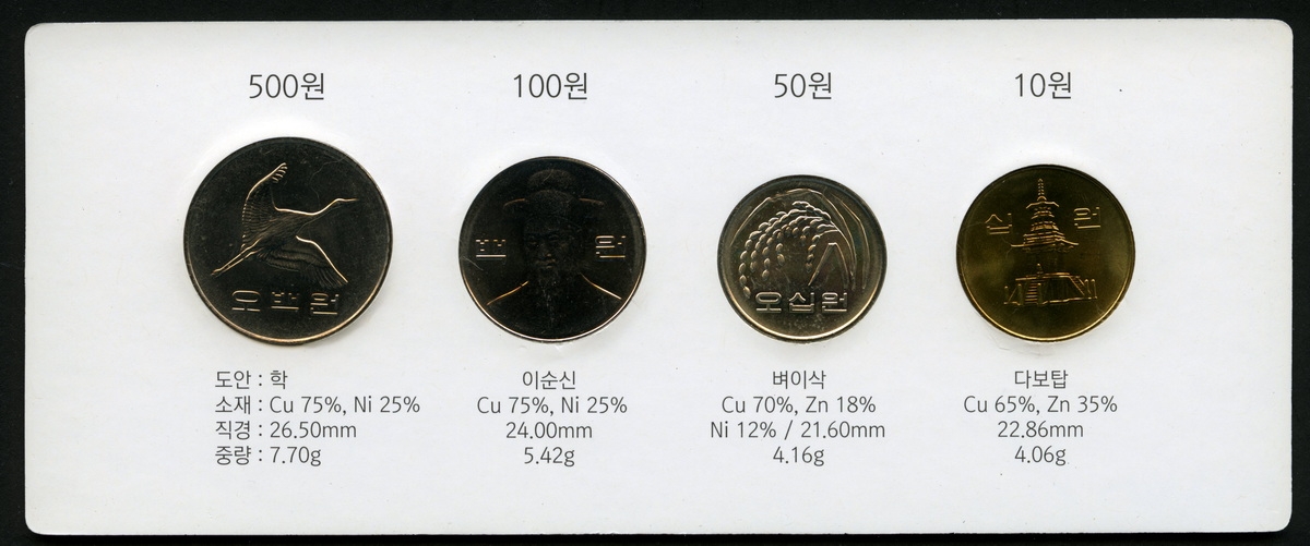 한국은행 2001년 현행주화세트 4종(500,100,50,10원) 미사용
