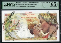 프랑스령 기아나 French Guiana 1947-1949 1000 Francs P25s Specimen PMG 65 EPQ 완전미사용