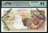 과들루프 Guadeloupe 1947-1949 1000 Francs,P37s,Specimen,PMG 64 미사용