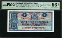 스코틀랜드 Scotland 1963-1967(1964), British Linen Bank 1 Pound, P166c, PMG 66 EPQ 완전미사용
