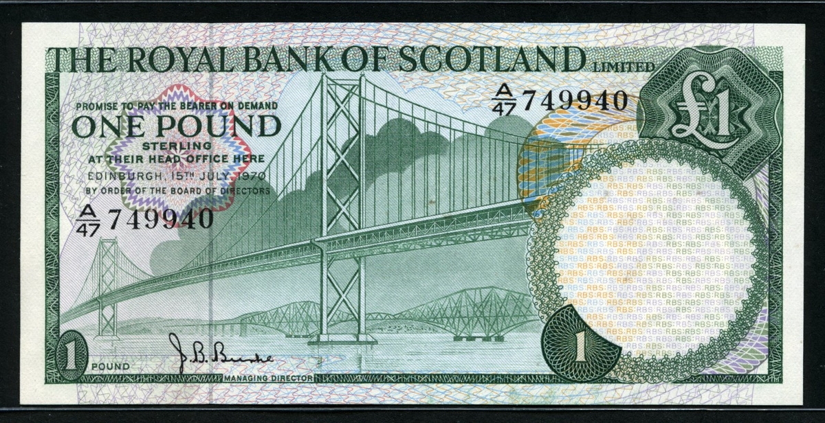스코틀랜드 Scotland 1970 1 Pound,P334, 준미사용