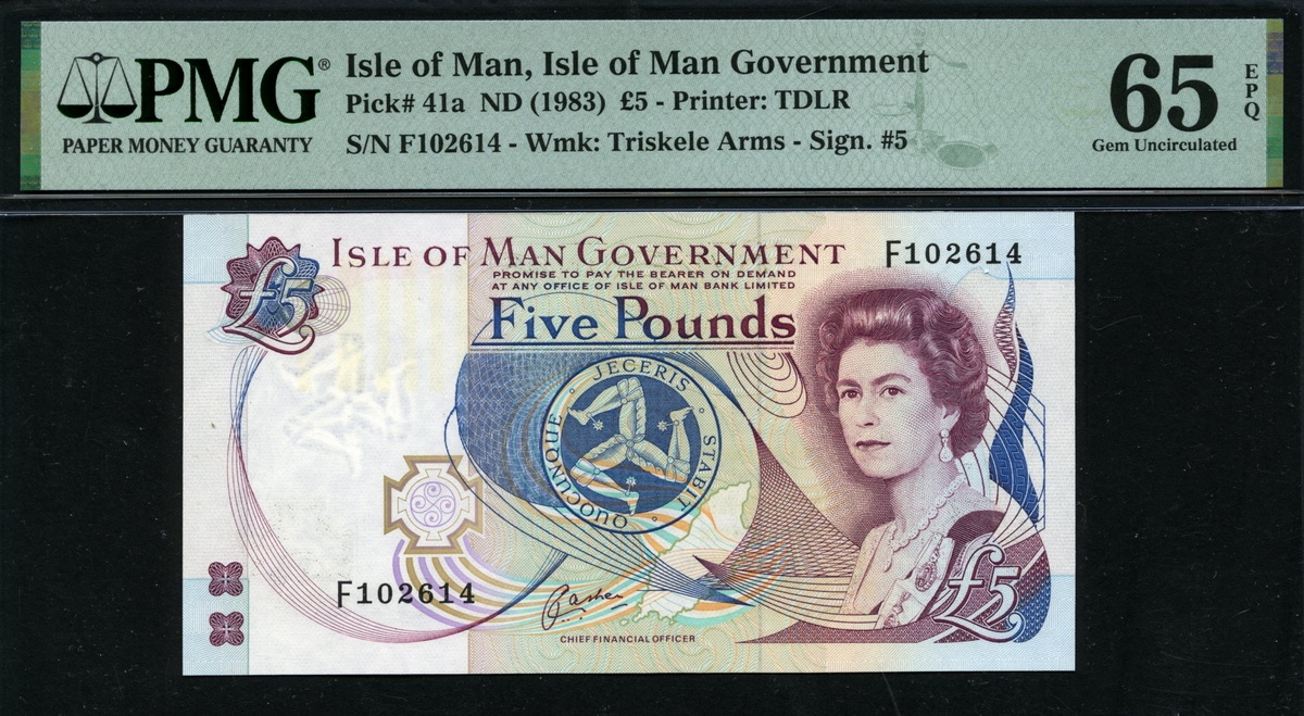 맨섬 Isle of Man 1983 5 Pounds P41a PMG 65 EPQ 완전미사용