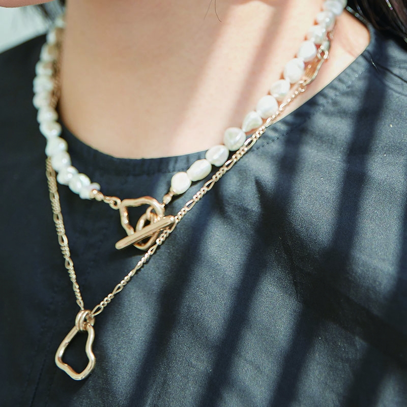 Connection Irregular Pearl Necklace 01 (Silver, Gold)