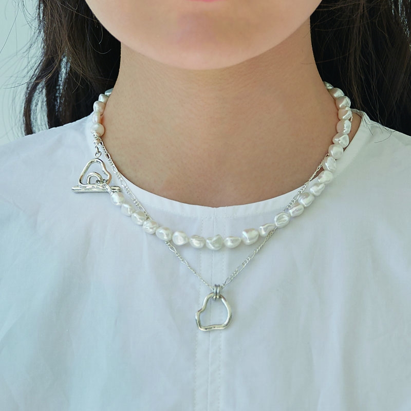 Connection Irregular Pearl Necklace 01 (Silver, Gold)