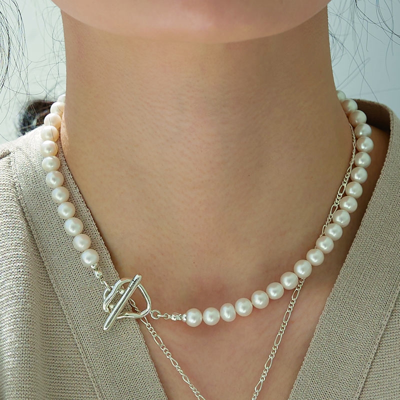 Connection Irregular Pearl Necklace 02 (Silver, Gold)