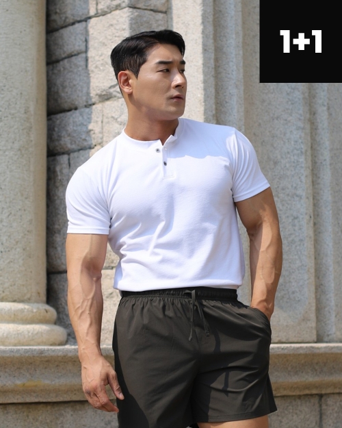 1+1 머슬핏 헨리넥 반팔티셔츠 P102