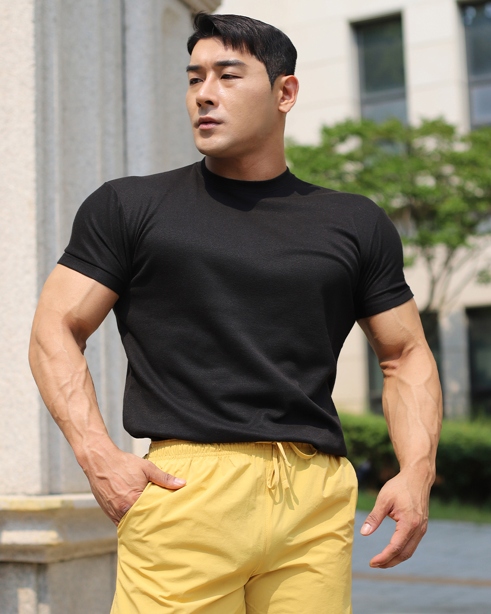 머슬핏 라운드넥 반팔티셔츠 A102
