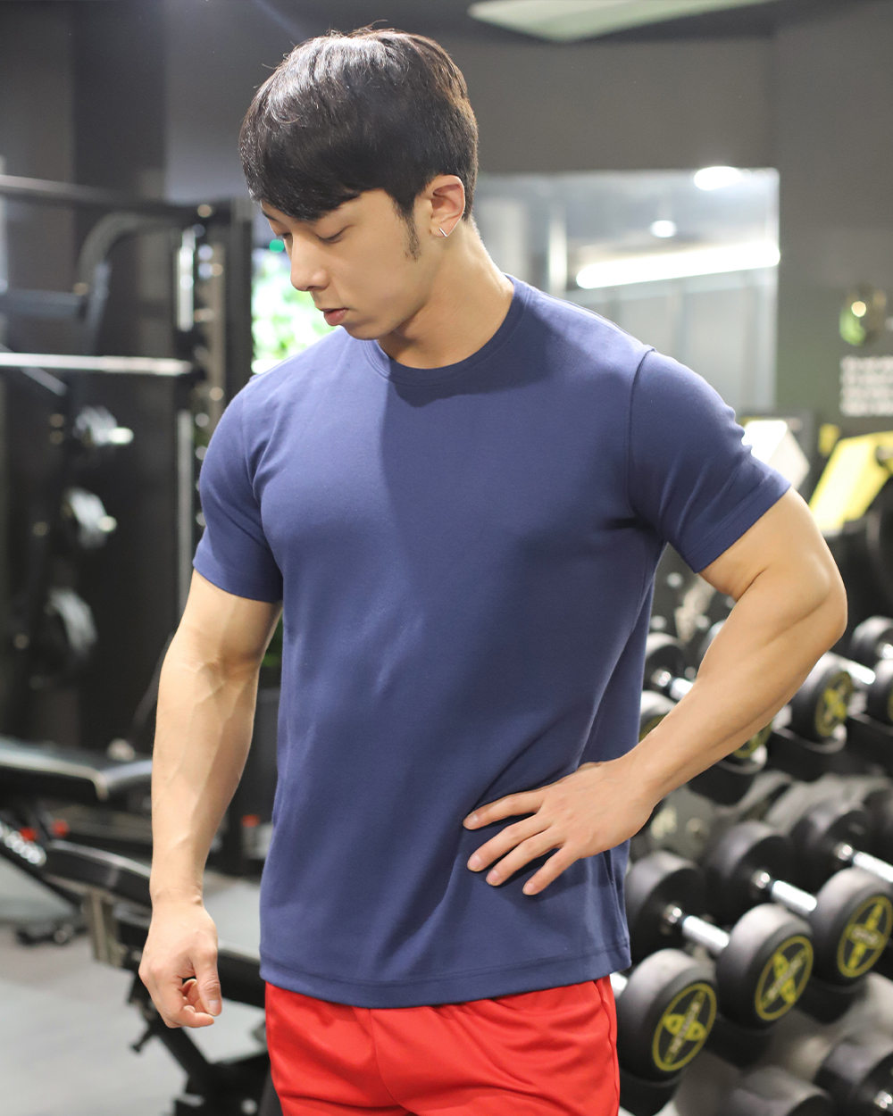 머슬핏 코튼모달 반팔티셔츠 오션네이비 S402