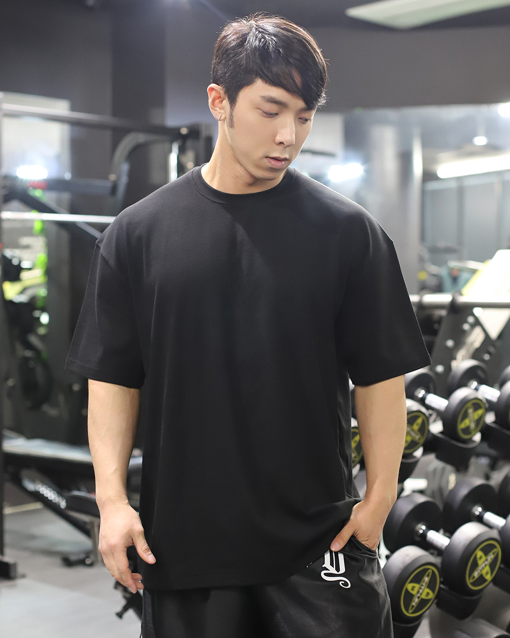 오버핏 코튼모달 반팔티셔츠 다크블랙 S409