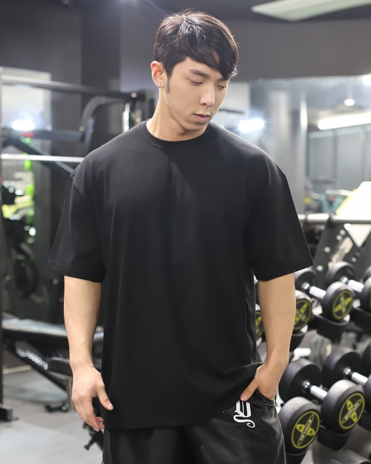 오버핏 코튼모달 반팔티셔츠 다크블랙 S409