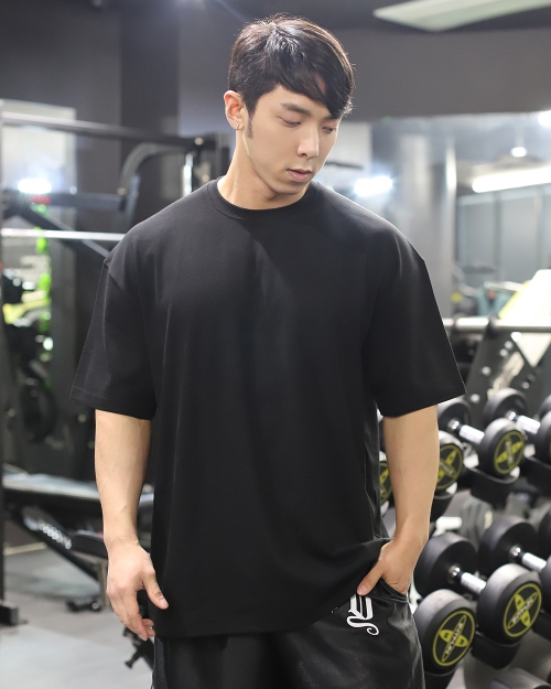 오버핏 코튼모달 반팔티셔츠 다크블랙 S409