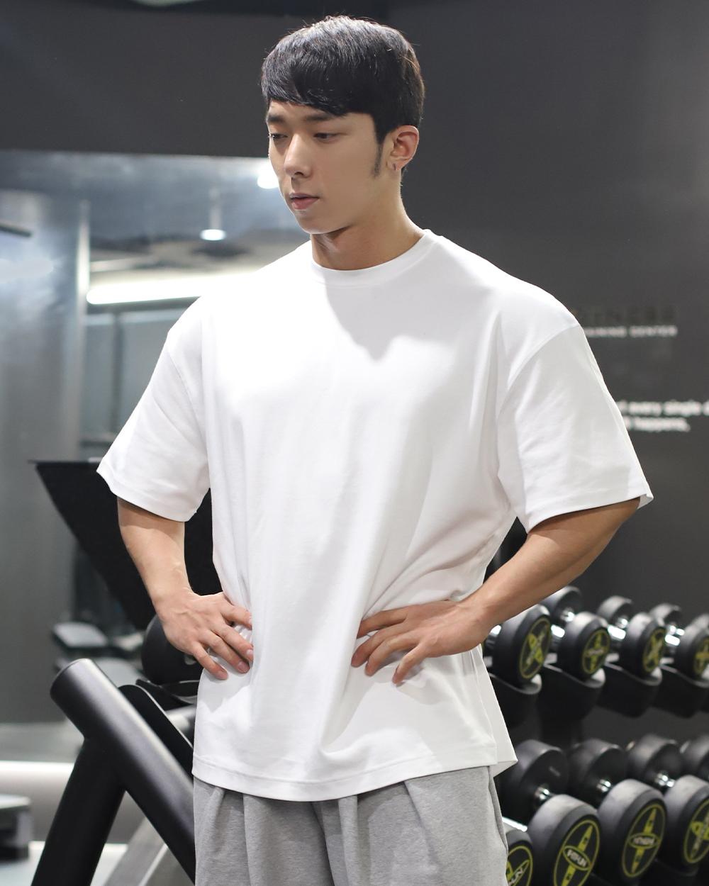 오버핏 코튼모달 반팔티셔츠 폴화이트 S407