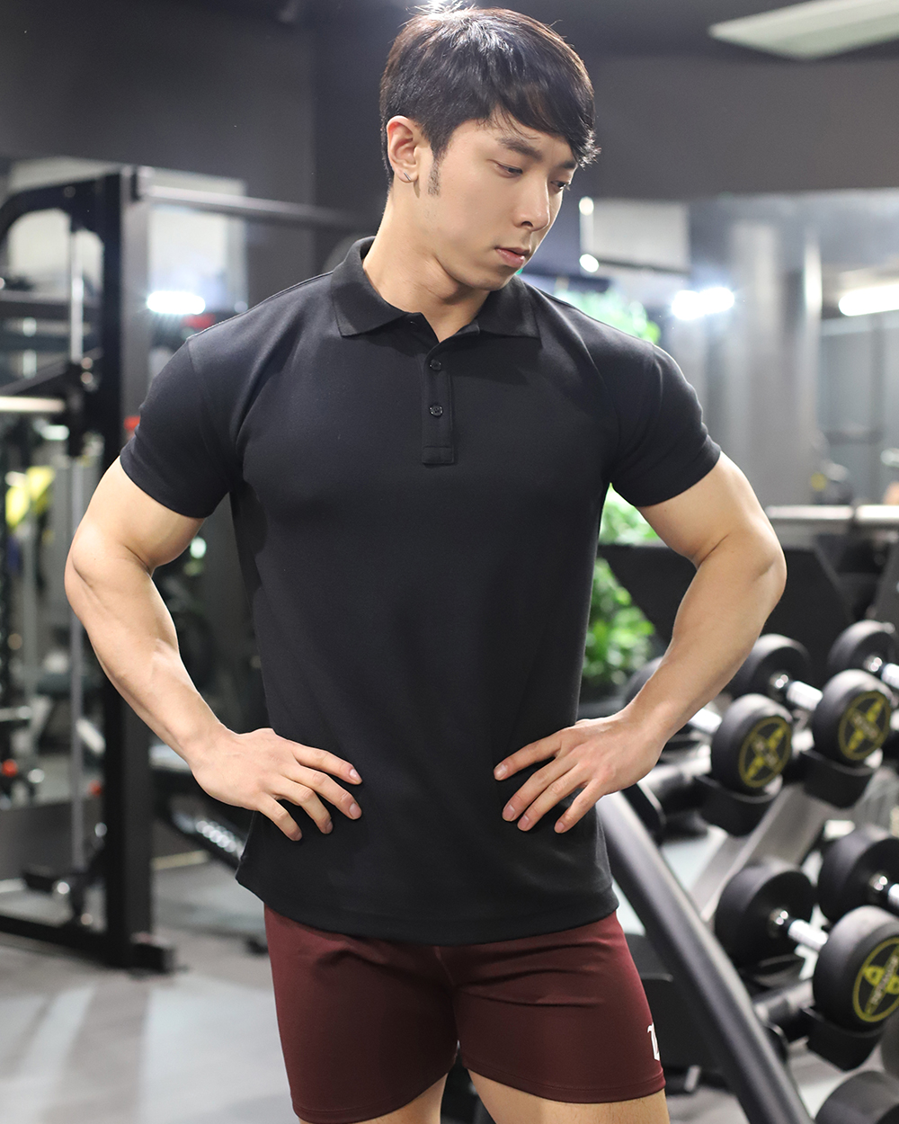 머슬핏 코튼모달 폴로 카라티셔츠 다크블랙 S415