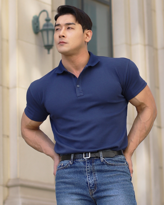 머슬핏 코튼모달 폴로 카라티셔츠 오션네이비 S414