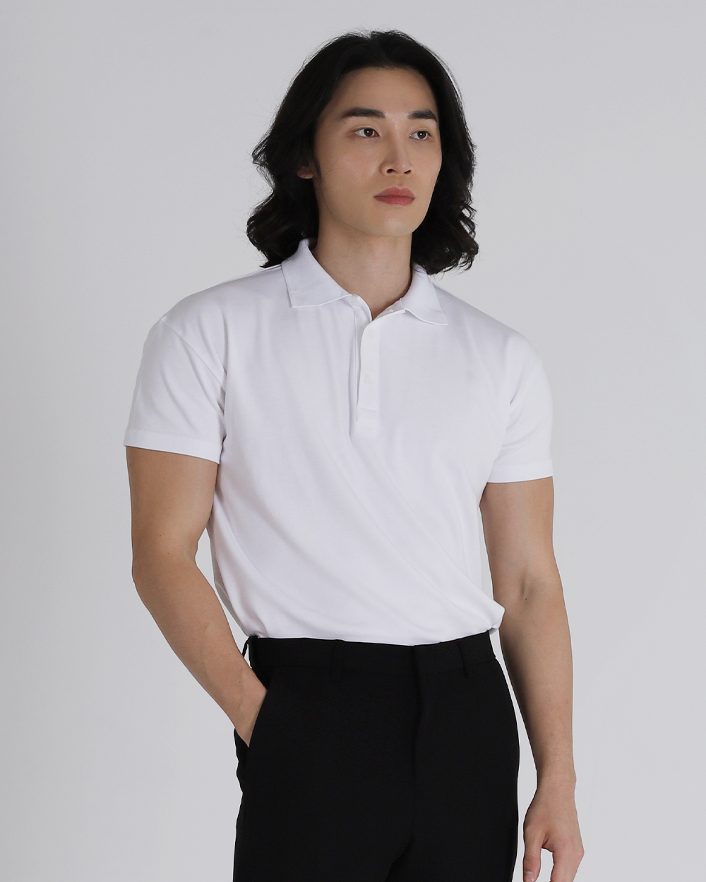 머슬핏 코튼모달 폴로 카라티셔츠 폴화이트 S413