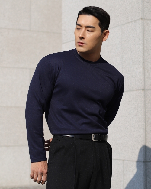 머슬핏 코튼모달 긴팔 티셔츠 S502 오션네이비