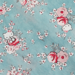 Rosie and Hello Kitty Cotton Fabric 1/2 Yard - Aqua Sky