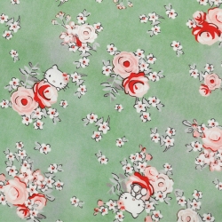 Rosie and Hello Kitty Cotton Fabric 1/2 Yard - Grass green