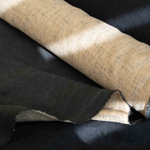 Black & Orange Linen Denim fabric 1/2 yard