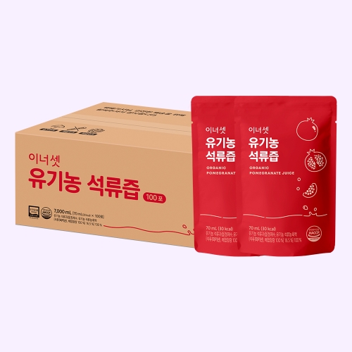 [대용량] 이너셋 유기농 석류즙 70ml 100포 x 1박스 / 석류주스 석류과즙 갱년기 에스트로겐 주스