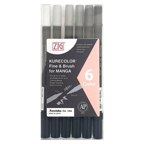 할인행사  ZIG 2200  Kurecolor    Fine & Brush 마카  6색 (COOLGREY 5색 + Black)