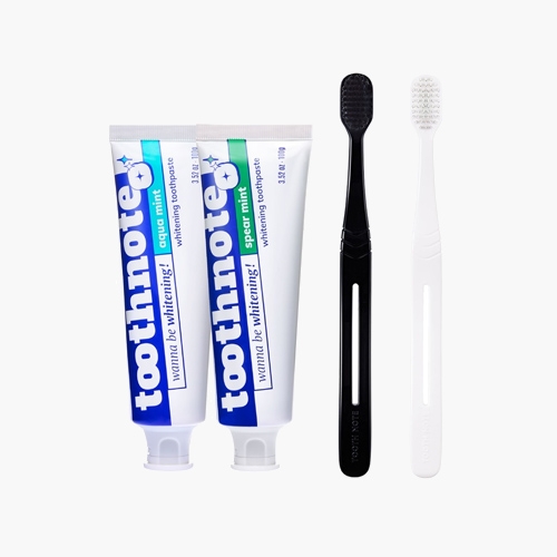 투스노트 미백치약 100g 2종+칫솔 블랙,화이트 1세트