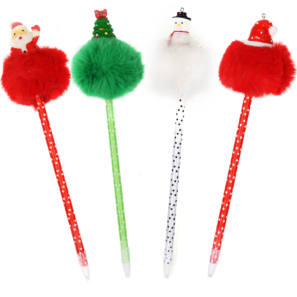 크리스마스밍크볼펜 (1P) 산타 트리 눈사람 모자 학용품
