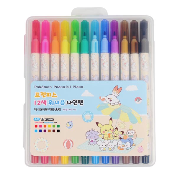 포켓피스 12색 워셔블 사인펜 캐릭터사인펜 색칠공부 팬시