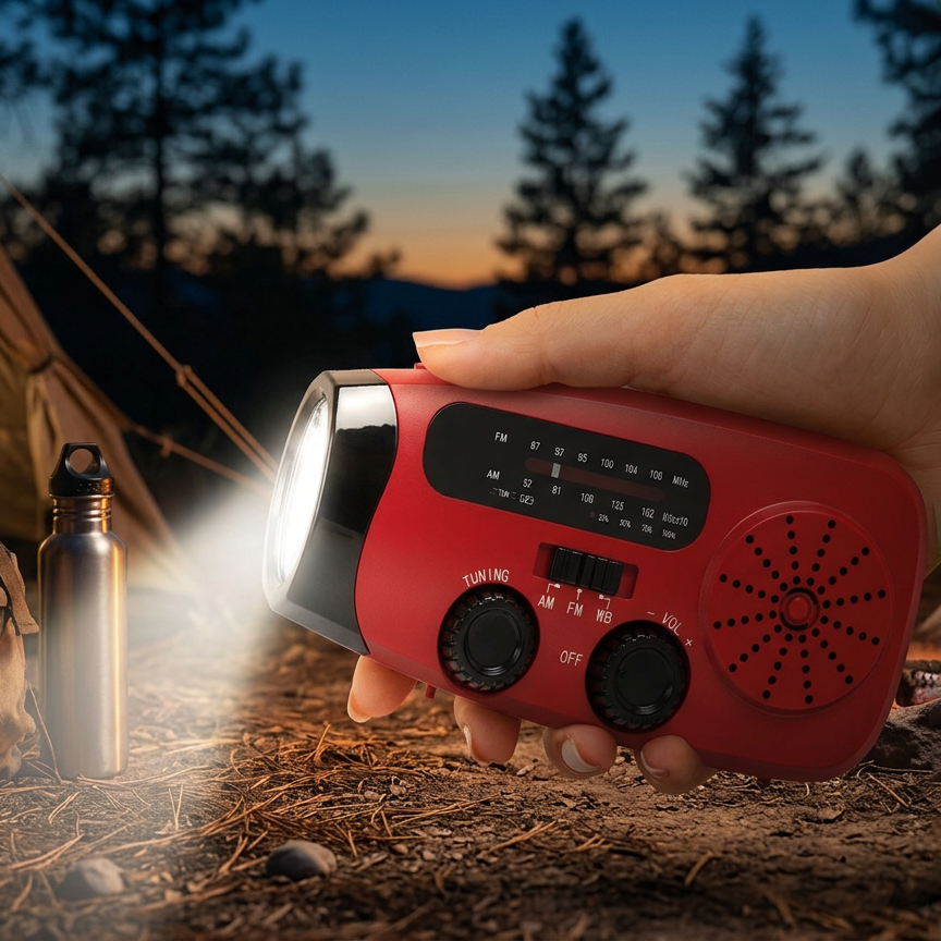 플라츠 휴대용 재난방지 무선 멀티 라디오 MP3 소형 미니 효도 FM 태양광충전 손전등