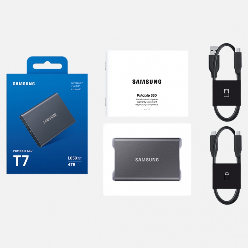 삼성전자 삼성 포터블 외장 SSD T7 USB 3.2 Gen.2 4TB 공식인증 (정품)