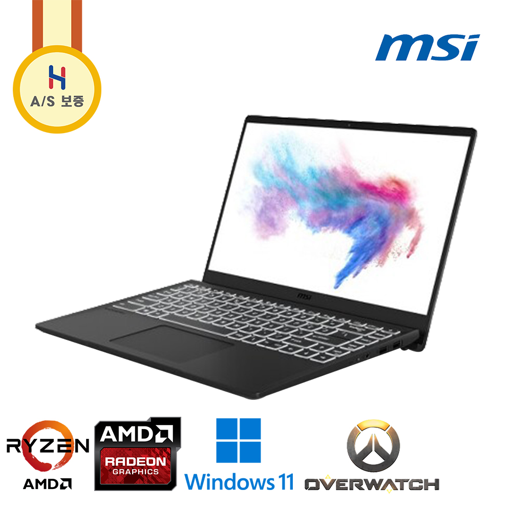 MSI 모던 라데온 그래픽 슬림하고 가벼운 Full HD 노트북 (DDR4 16G, NVNe SSD 1TB, 윈도우11 업그레이드!!)