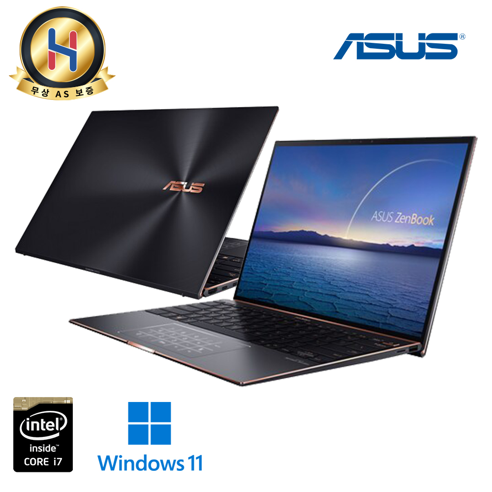 [미사용] 슬림하고 휴대성 좋은 터치스크린 ASUS 젠북 S 재이드 블랙 i7 11세대 DDR4 16GB NVMe SSD 1TB 윈도우11