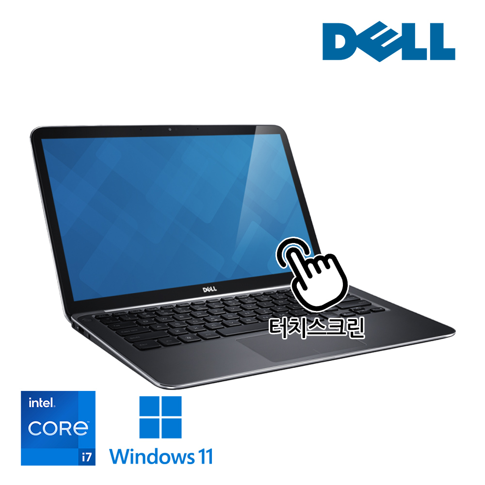 [터치스크린] Dell 초슬림 초경량 휴대성좋은 초가성비 노트북 13.3인치 Full HD 고해상도  윈도우11