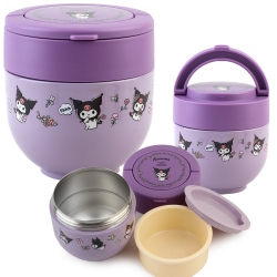 산리오 플라워 레트로 접이식 핸들형 보온 도시락(쿠로미) 540ml